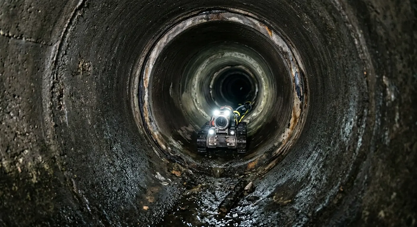 Robotic sewer camera inspecting pipe interior for Drain Snake Service in Tracy